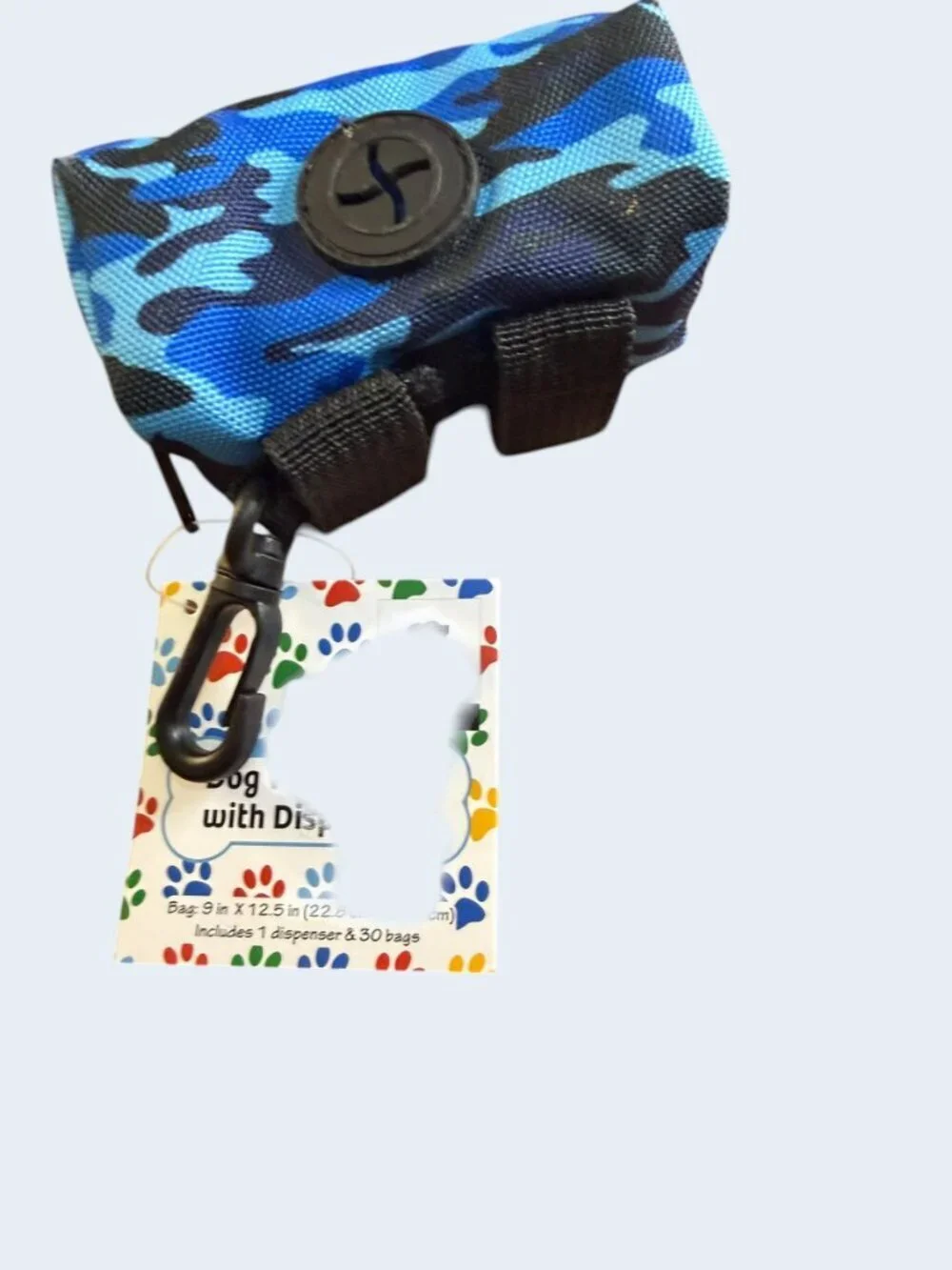 Dog Waste Bag Dispenser Pouch Blue Camo w/ Carabiner Clip 30 Bags Included NWT